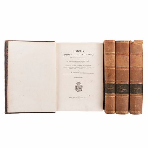 Fernández de Oviedo y Valdés, Gonzalo. Historia General y Natural de las Indias, Islas y Tierra Firme... Madrid: 1851 - 52. Piezas: 4.