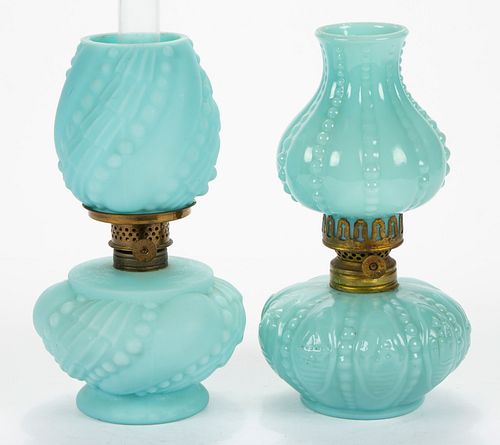 ASSORTED OPAQUE GLASS MINIATURE LAMPS, LOT OF TWO,