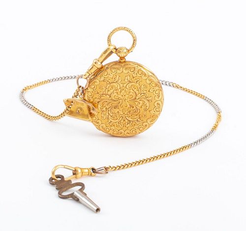Grohe Victorian 18K Gold Dress Pocket Watch & Fob