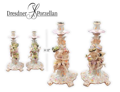Pair Of 19th C. Dresden Porcelain Figural Candlestick