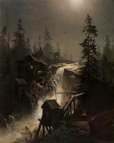 Hermann Ottomar Herzog (1832 - 1932) Moon Glow, Cascades, 1871