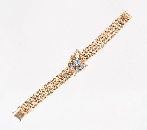 14k Gold, Opal and Diamond Bracelet Watch