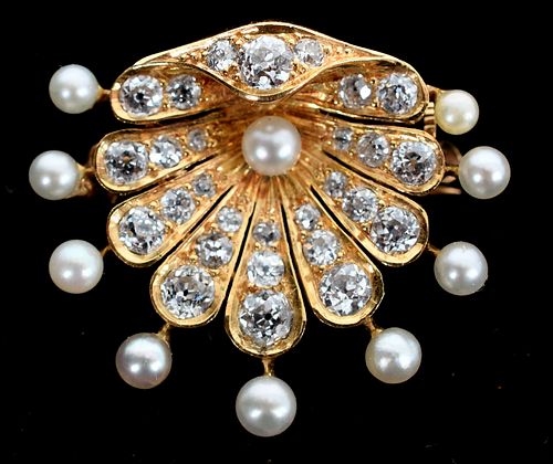 A T.B. Starr Diamond and Pearl Pin/Pendant