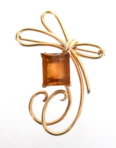 A 1940's 14k Gold and Citrine Brooch