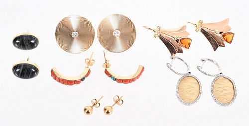 Six Pairs of Gold and Gemstone Earrings