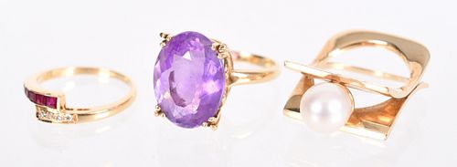 A Group of Three Gold Gemstone Rings