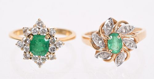 Two Diamond and Emerald Rings