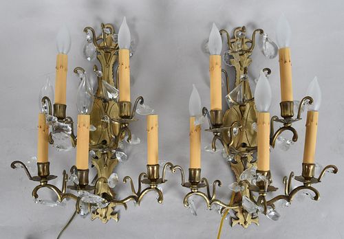 Pair of Gilt Metal and Molded Glass Wall Sconces