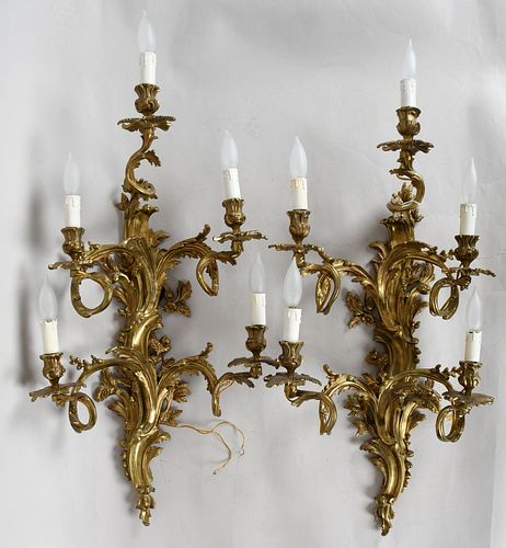 A Pair of Louis XV Style Gilt Bronze Wall Sconces