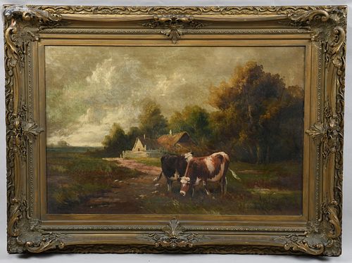 Pastoral Landscape with Cattle, Oil on Canvas