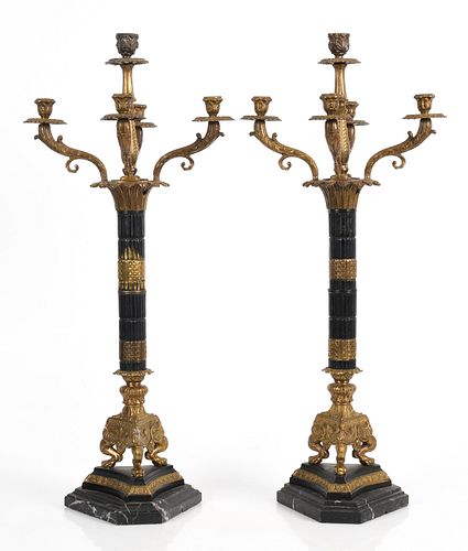 Pair of Neoclassical Style Gilt Bronze Candelabra