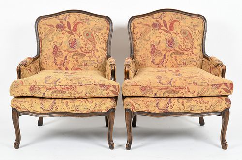 A Pair of Louis XV Style Bergeres, Mid 20th Century