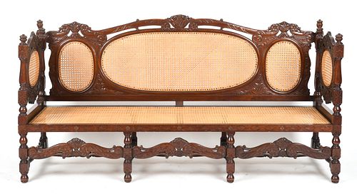 Baroque Style Mahogany and Caned 'Knole' Settee