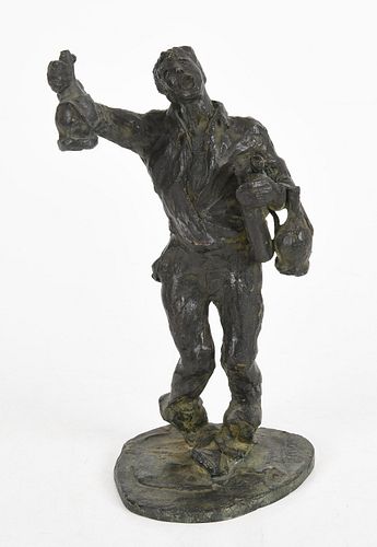 Gino Renato Faita bronze figural group of a drunkard