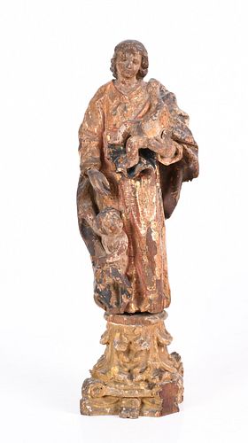 Spanish colonial polychrome figure of a saint