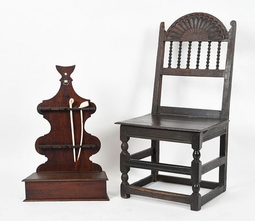 English Joined Oak Side Chair and Pipe Rack