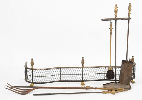 Assembled Group of Iron and Brass Hearthware