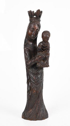A Medieval Style Madonna and Child Carving