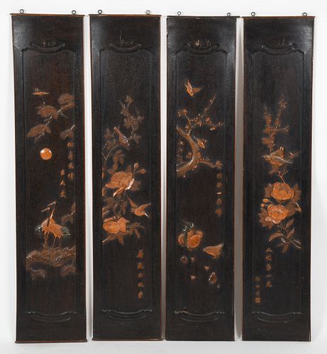 Four Chinese carved wood panels, late Qing Dynasty