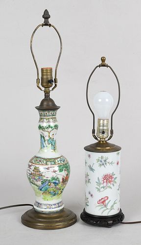 Two Chinese Porcelain Famille Rose Table Lamps