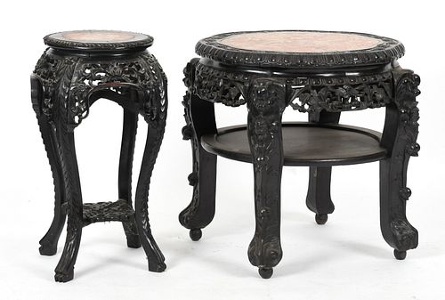 Two Chinese Carved Hardwood Pedestal Stands