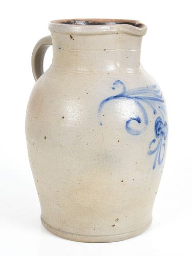 An American Blue Decorated Stoneware Pitcher
