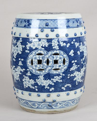 A Chinese Porcelain Blue and White Garden Seat