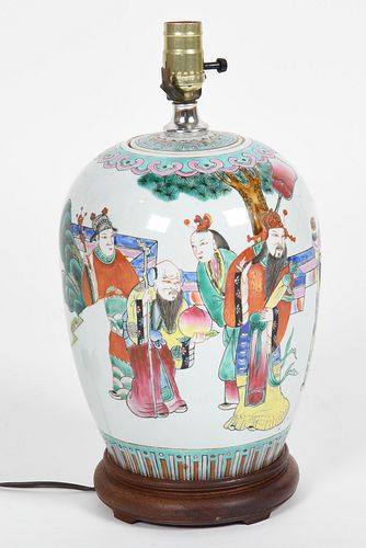 Chinese Enameled Porcelain Jar Table Lamp