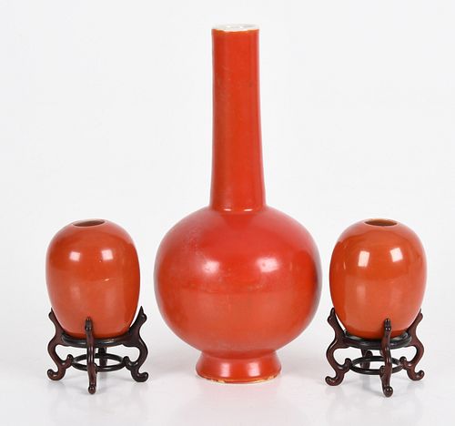 Three Pieces of Chinese Orange Glaze Porcelain