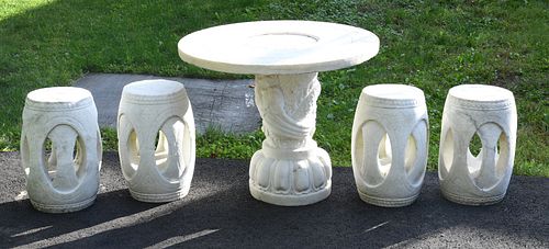 A Chinese carved marble suite of outdoor furniture