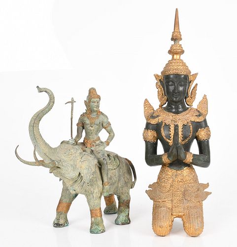 Two Thai bronze figural groups, 20th century