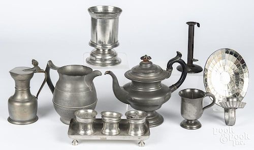 Pewter and tin tablewares.