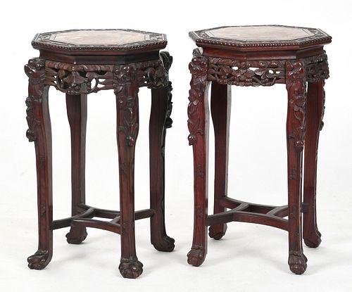 Pair of Chinese Carved Hardwood Octagonal Pedestals