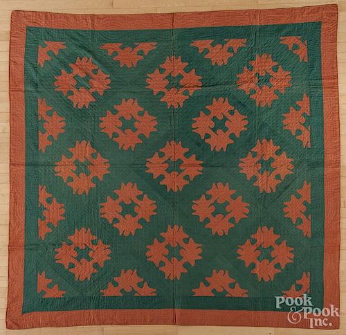 Pieced and appliqué quilt, late 19th c., 78'' x 81''.