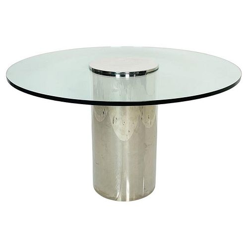 Chrome and Glass Pedestal Table in the Style of Curtis Jere/Pace Collection