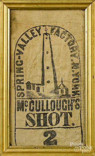 Framed shot bag for McCullough's Shot 2, Spring Valley, New York, 10 3/4'' x 6''.