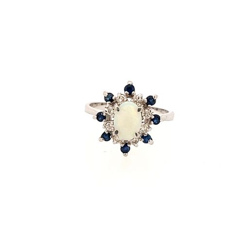 Opal Diamond Sapphire Ring