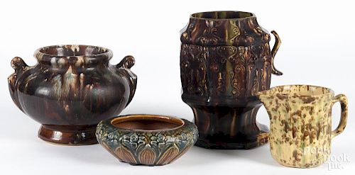 Four pieces of pottery, 19th/20th c., to include a sponge pitcher, tallest - 8 1/4''.