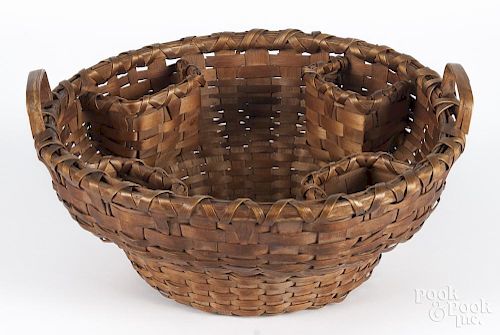 Shaker split oak sewing basket, late 19th c., 6 1/2'' h., 14 1/2'' w.