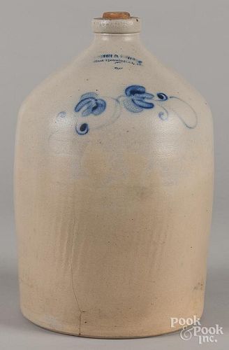 Three-gallon stoneware jug, 19th c., impressed Norton & Fenton East Bennington VT