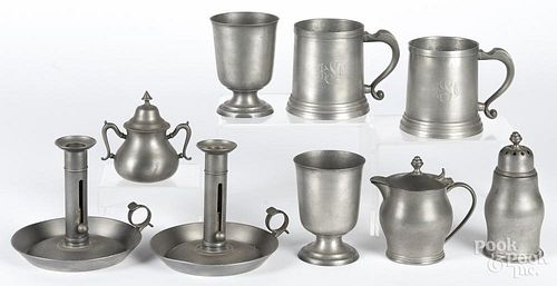 Nine pieces of assorted pewter, 20th c., tallest - 6 1/4''.