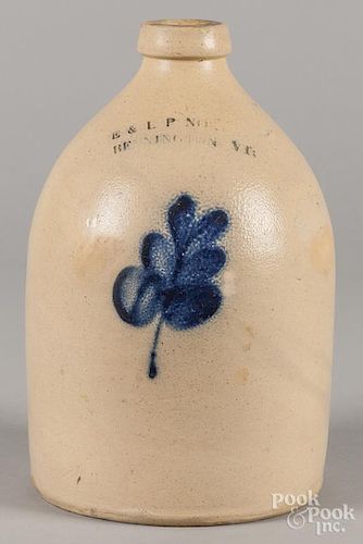 Stoneware jug, 19th c., impressed E & LP Norton Bennington VT., with cobalt floral decoration