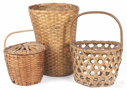 Three assorted woven baskets, likely Shaker, tallest - 12''.