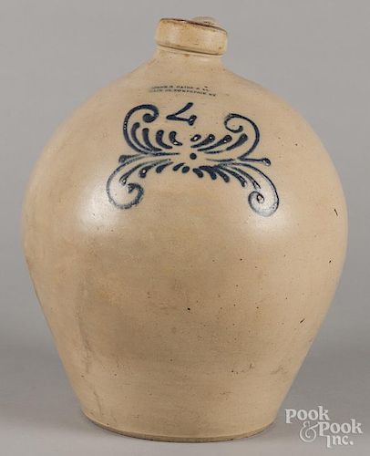 Four-gallon stoneware jug, 19th c., impressed John B. Caire & Co. Main St. Po'keepsie NY