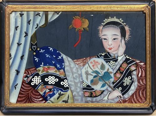 Large Chinese Reverse Glass Painting of Lady