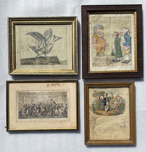 Group Four Hand Colored Engravings