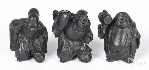 Three Japanese bronze figures, 2'' h.