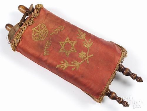 Torah scroll with an embroidered case.