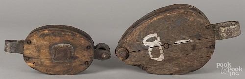 Two wood and metal pulleys, 19th c.
