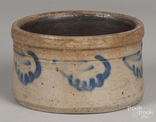 Pennsylvania stoneware butter tub, 19th c., with cobalt decoration, 3 3/4'' h., 6 1/2'' w.